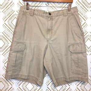 Vintage LLBean Natural Fit Mens Cargo Shorts Khaki Size 34 Cotton Summer Outdoor